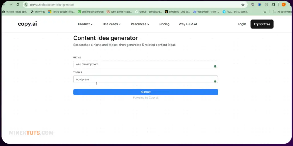 Copy AI Free Content Idea Generator